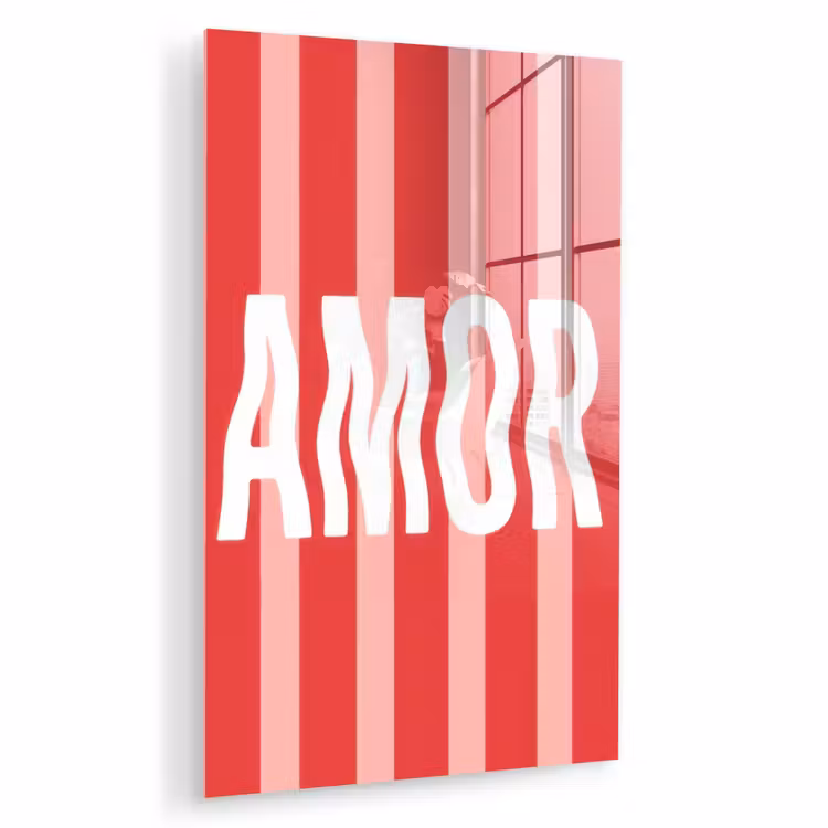 Glas schilderij - Amor - Strepen - Rood - Roze — 1