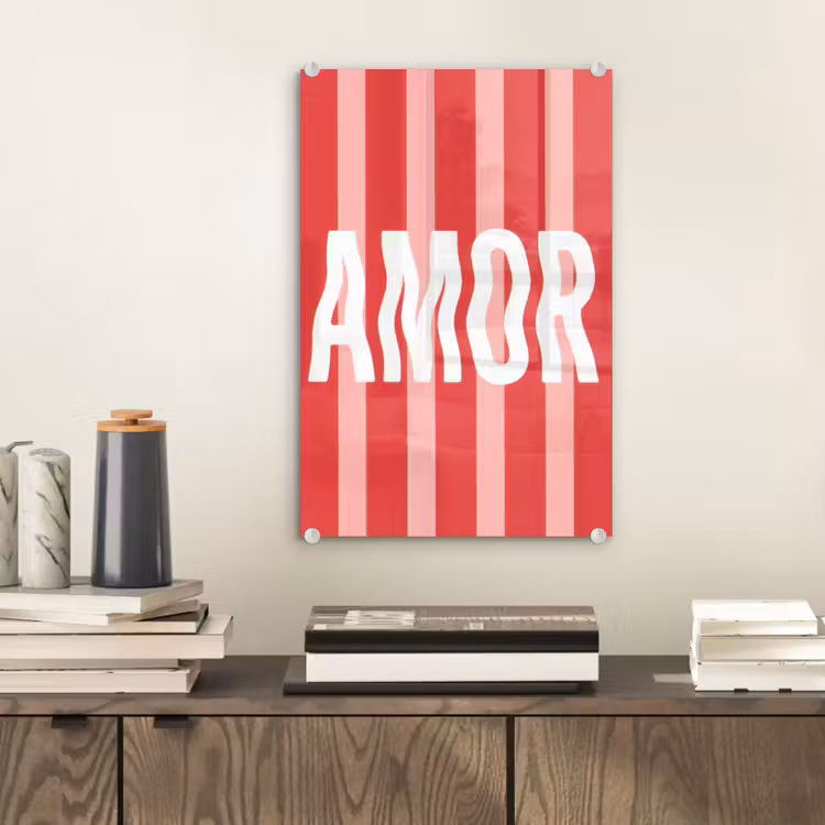 Glas schilderij - Amor - Strepen - Rood - Roze — 2