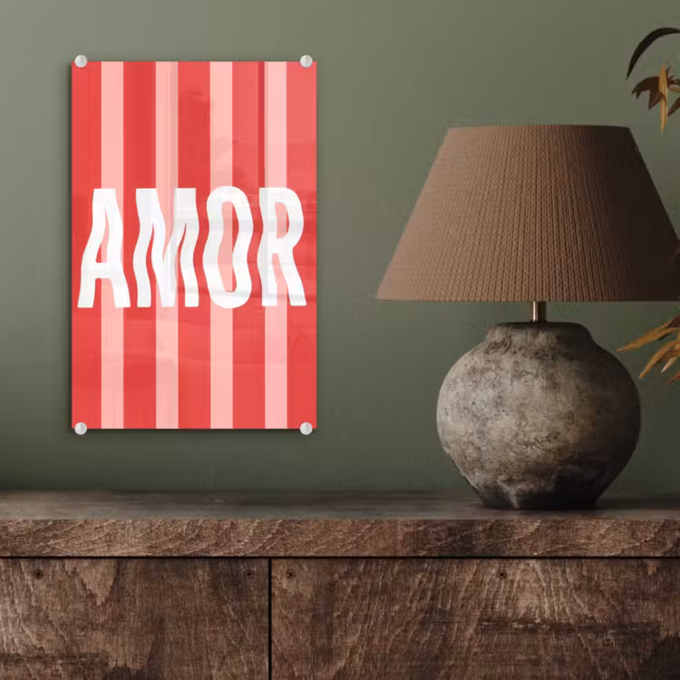 Glas schilderij - Amor - Strepen - Rood - Roze — 4