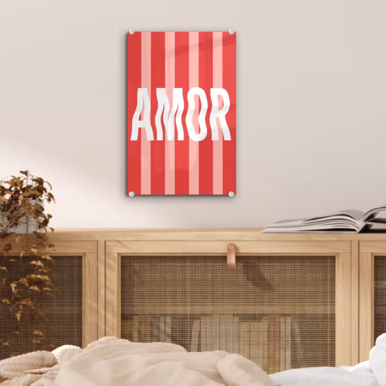 Glas schilderij - Amor - Strepen - Rood - Roze — 5