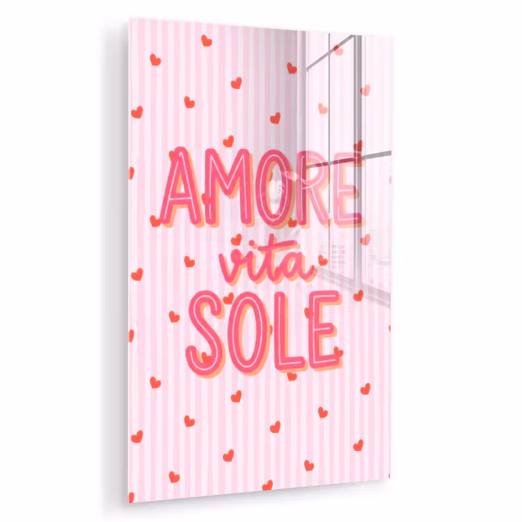 Glas schilderij - Amore vita sole - Roze - Hartjes — 1