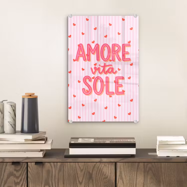 Glas schilderij - Amore vita sole - Roze - Hartjes — 2