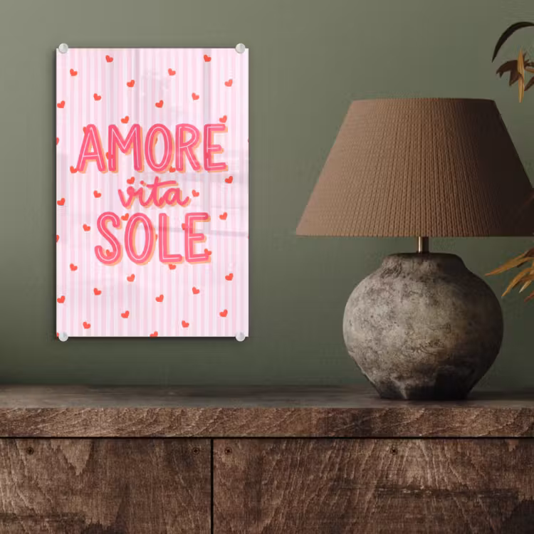 Glas schilderij - Amore vita sole - Roze - Hartjes — 4