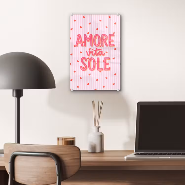 Glas schilderij - Amore vita sole - Roze - Hartjes — 7