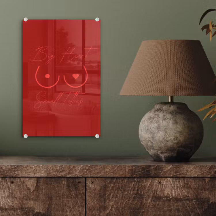 Glas schilderij - big heart small titties - Hart - Rood — 4