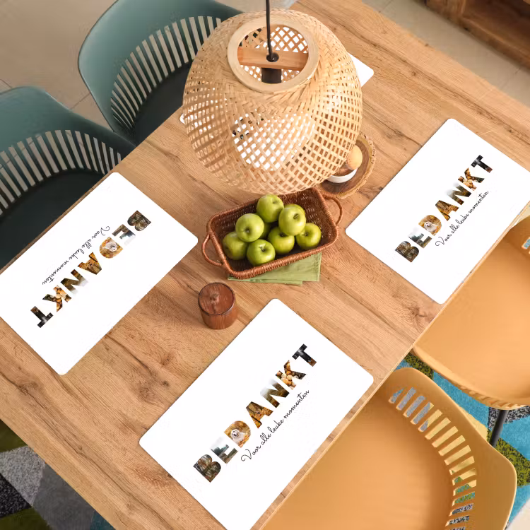 Gepersonaliseerde placemat - 6 stuks -  Bedankt - Lettercollage — 6