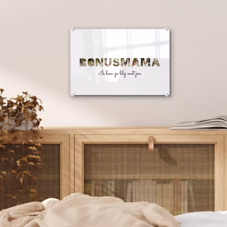 Gepersonaliseerd glas schilderij - Bonusmama - Lettercollage — 5