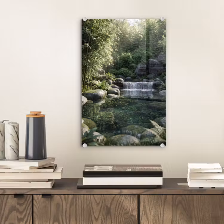 Glas schilderij - Beek - Waterval - Natuur - Groen — 2