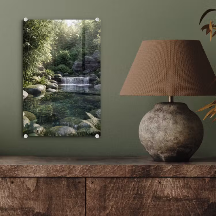 Glas schilderij - Beek - Waterval - Natuur - Groen — 4