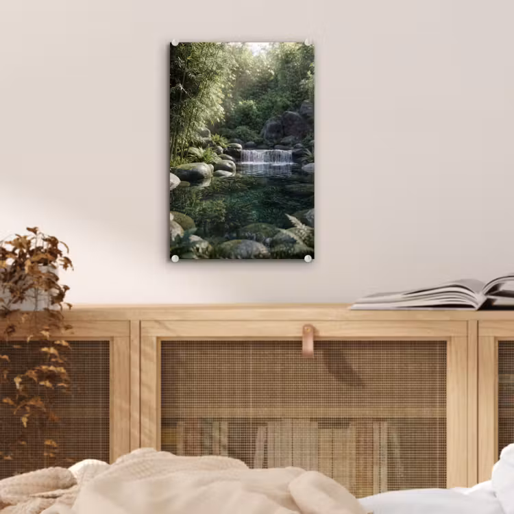Glas schilderij - Beek - Waterval - Natuur - Groen — 5