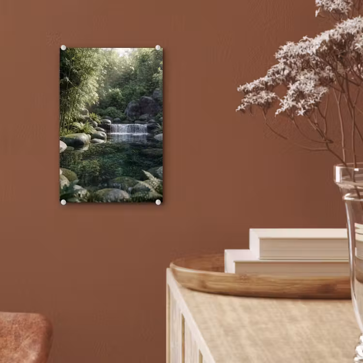 Glas schilderij - Beek - Waterval - Natuur - Groen — 6