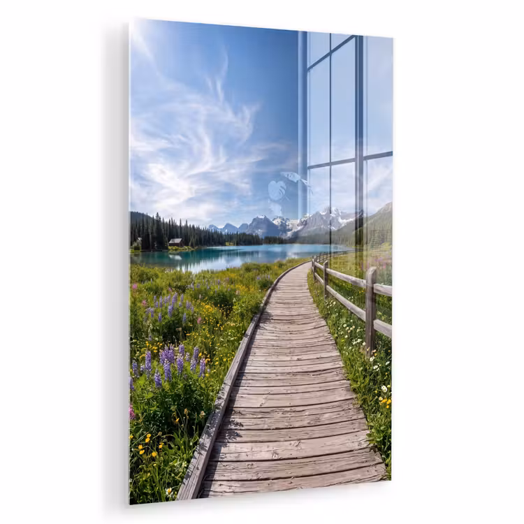 Glas schilderij - Bergen - Meer - Landschap - Blauw — 1