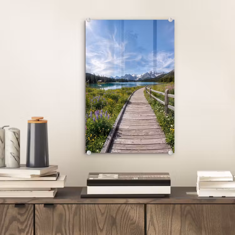 Glas schilderij - Bergen - Meer - Landschap - Blauw — 2
