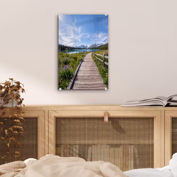 Glas schilderij - Bergen - Meer - Landschap - Blauw — 5
