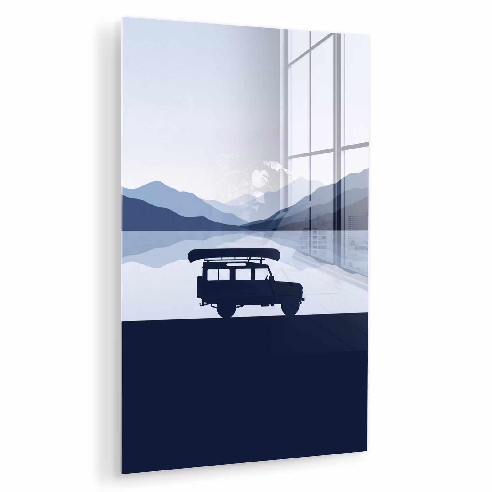 Glas schilderij - Auto - Meer - Bergen - Blauw — 1