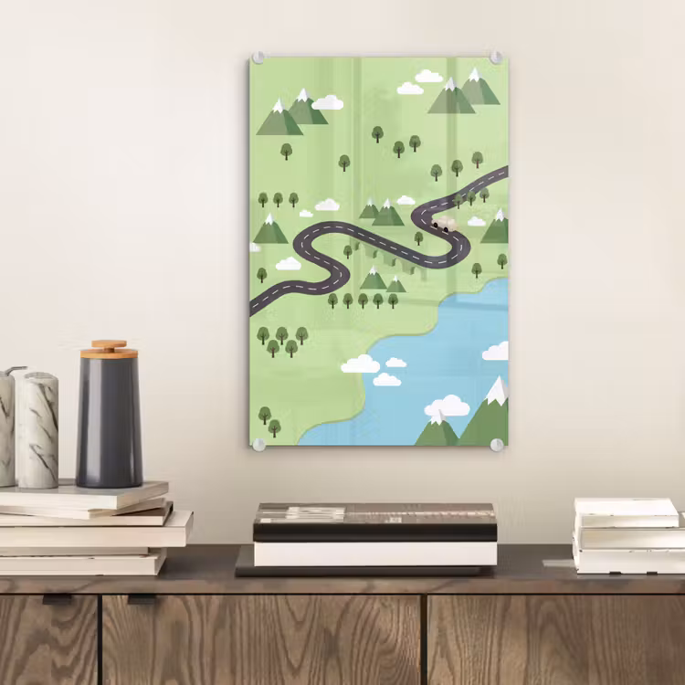 Glas schilderij - Auto - Bergweg - Natuur - Illustratie — 2
