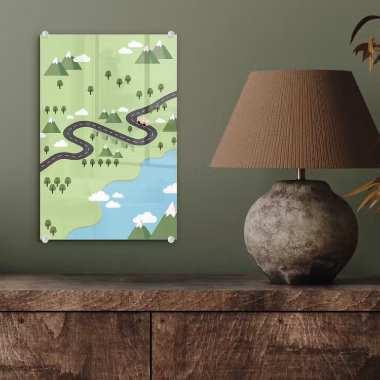 Glas schilderij - Auto - Bergweg - Natuur - Illustratie — 4