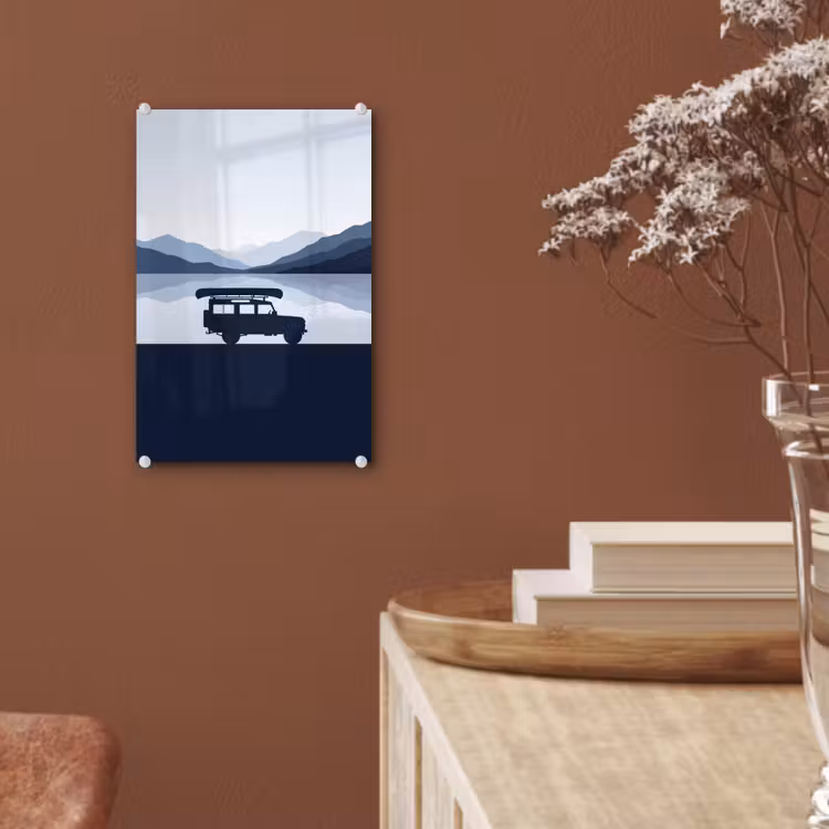 Glas schilderij - Auto - Meer - Bergen - Blauw — 6