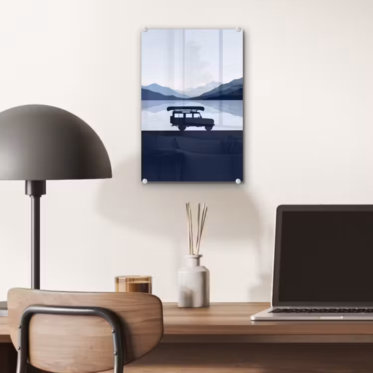 Glas schilderij - Auto - Meer - Bergen - Blauw — 7