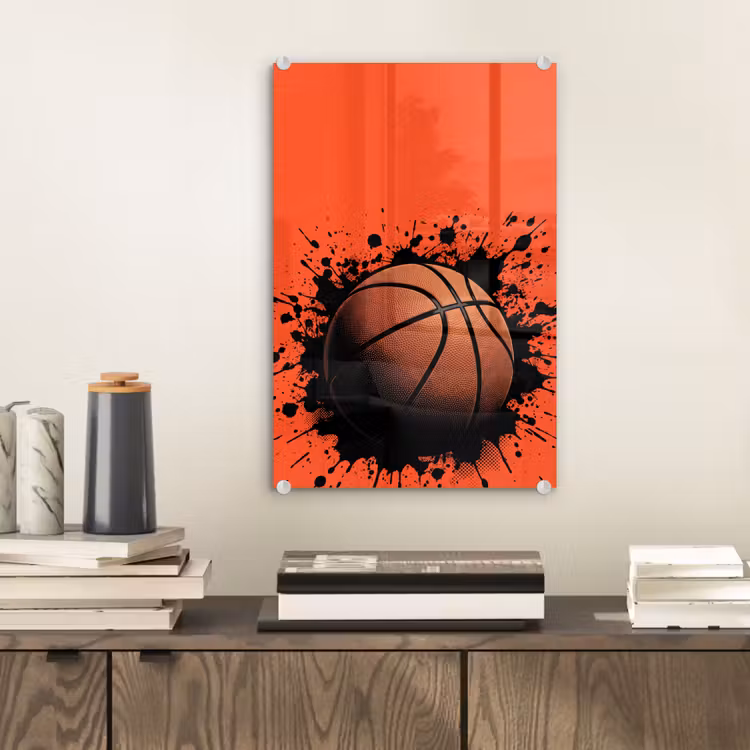Glas schilderij - Basketbal - Verf - Sport - Oranje — 2