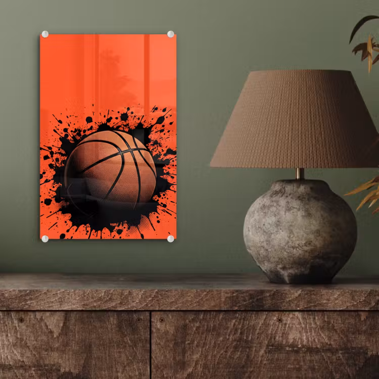 Glas schilderij - Basketbal - Verf - Sport - Oranje — 4