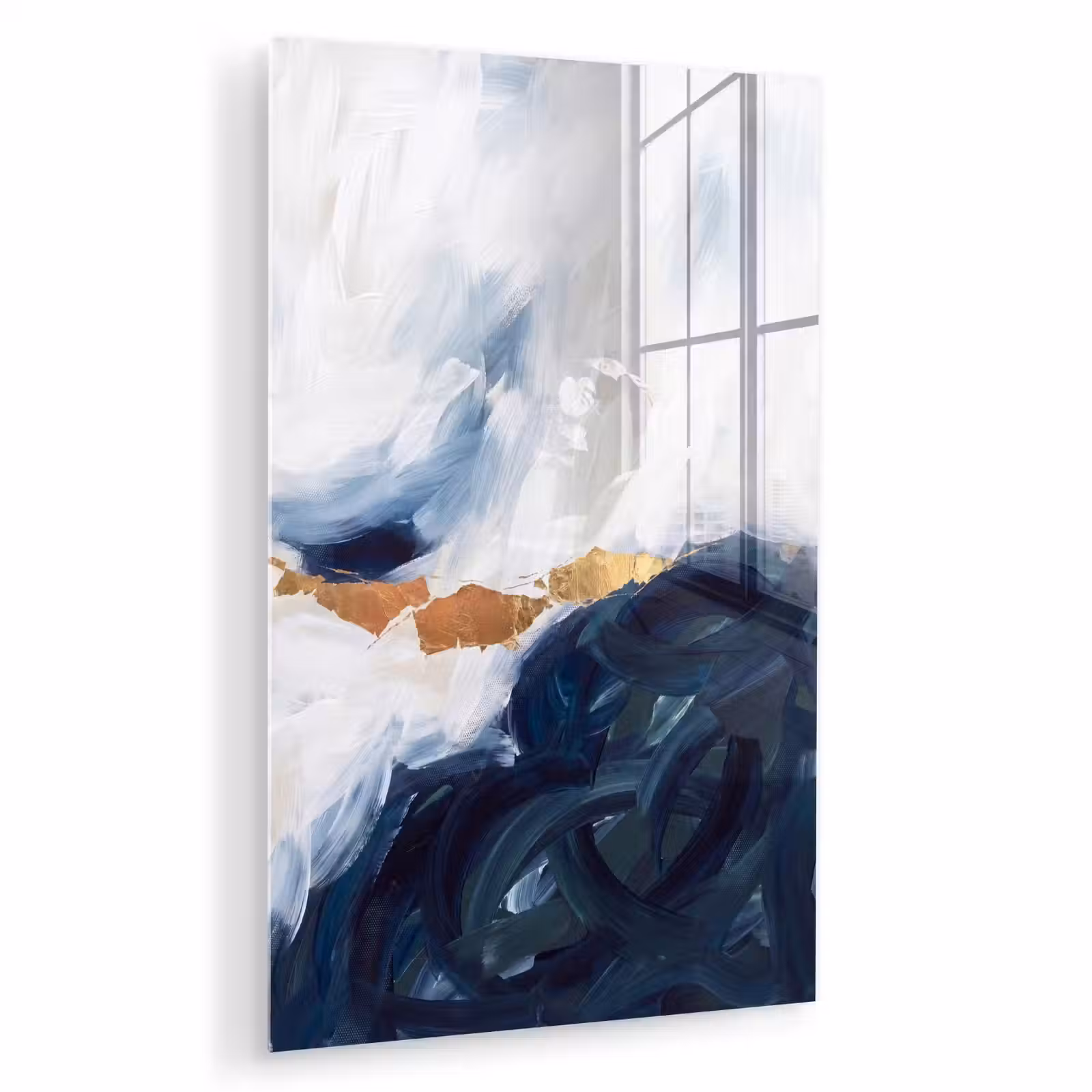 Glas schilderij - Abstract - Acryl - Blauw - Goud - Elegant — 1