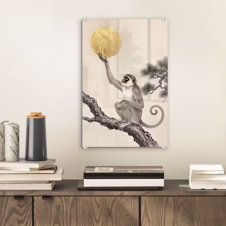 Glas schilderij - Aap - Maan - Goud — 2