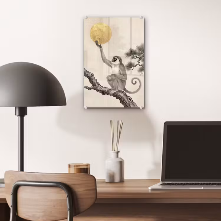 Glas schilderij - Aap - Maan - Goud — 7