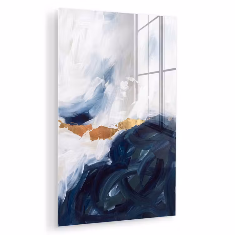 Glas schilderij - Abstract - Acryl - Blauw - Goud - Elegant — 1