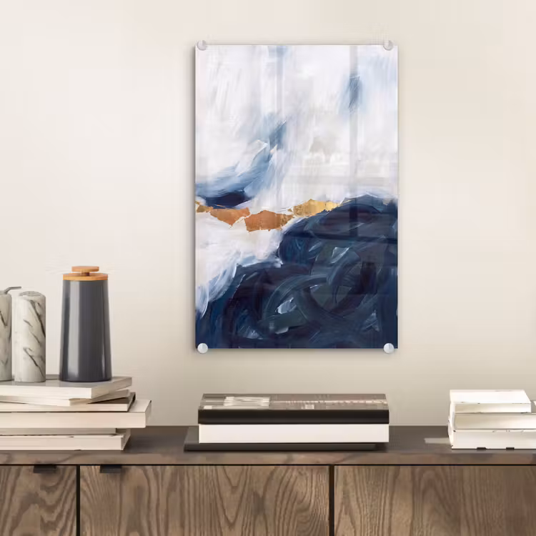 Glas schilderij - Abstract - Acryl - Blauw - Goud - Elegant — 2