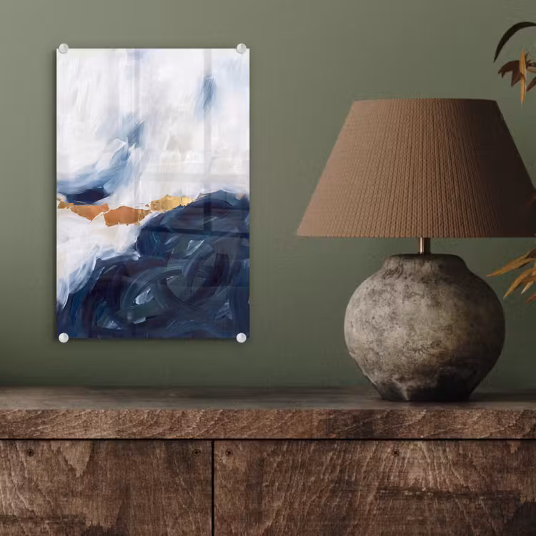 Glas schilderij - Abstract - Acryl - Blauw - Goud - Elegant — 4