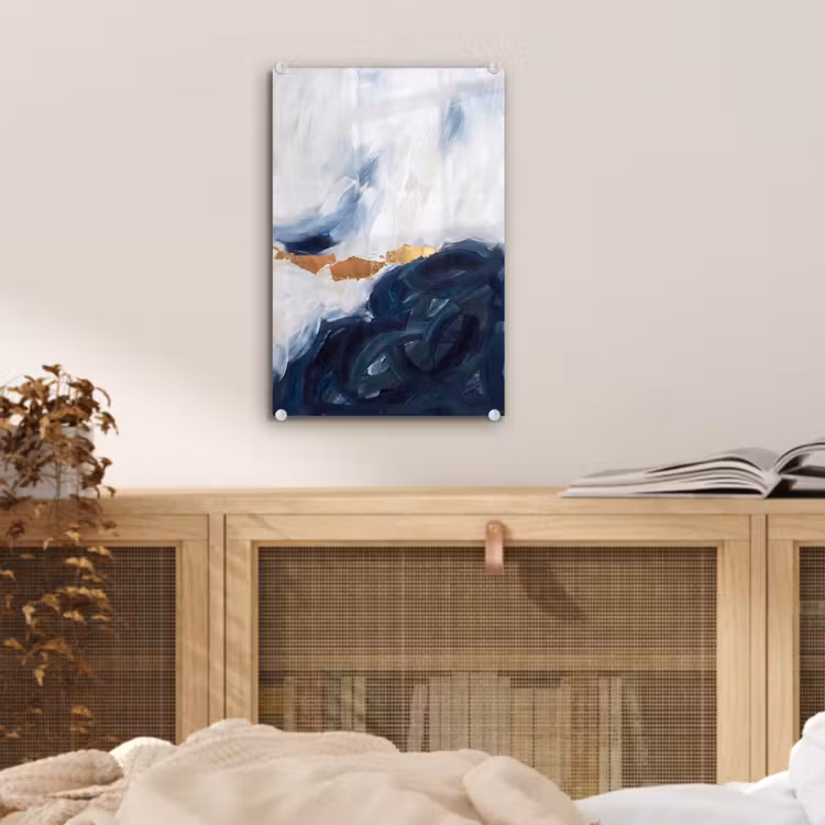 Glas schilderij - Abstract - Acryl - Blauw - Goud - Elegant — 5