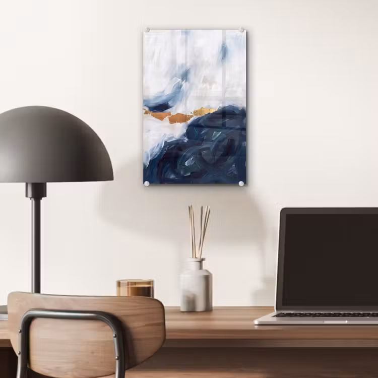 Glas schilderij - Abstract - Acryl - Blauw - Goud - Elegant — 7