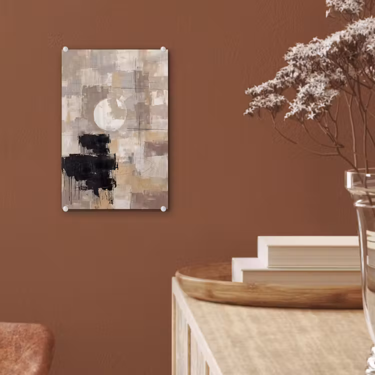 Glas schilderij - Abstract - Cirkel - Modern - Beige - Zwart - Minimalistisch — 6