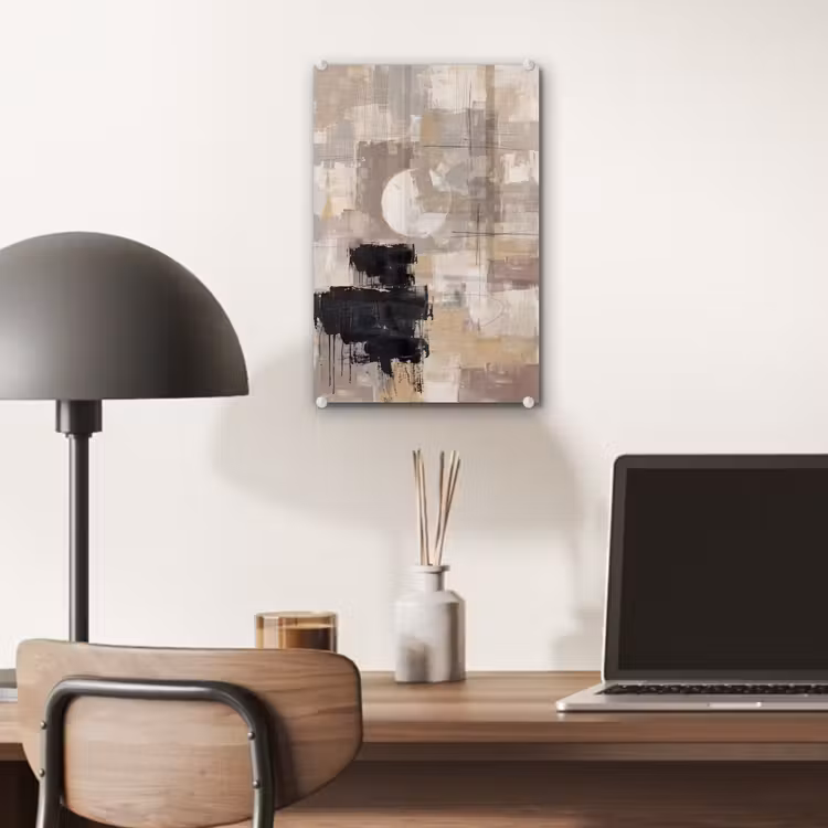 Glas schilderij - Abstract - Cirkel - Modern - Beige - Zwart - Minimalistisch — 7