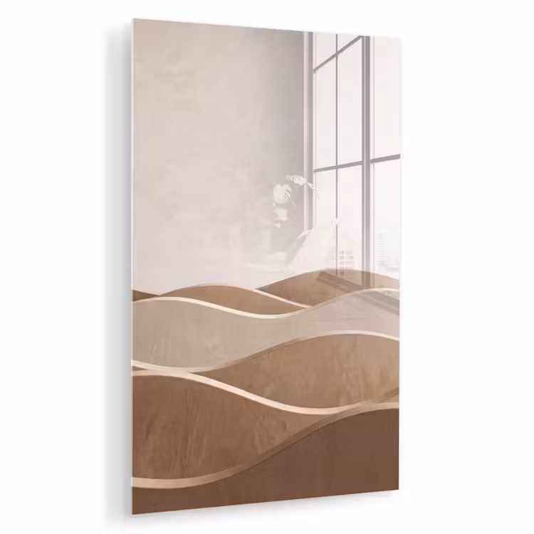 Glas schilderij - Abstract - Golven - Modern - Beige — 1