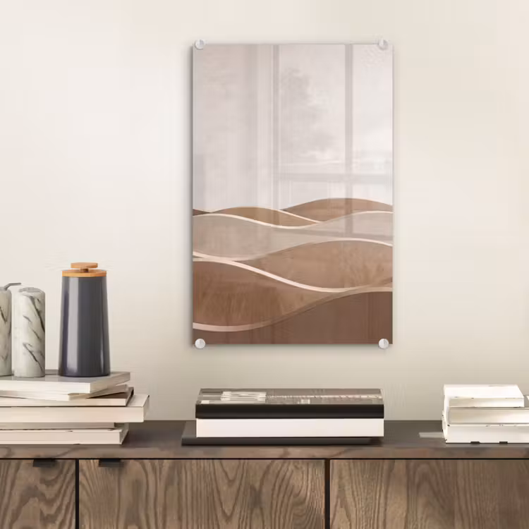Glas schilderij - Abstract - Golven - Modern - Beige — 2