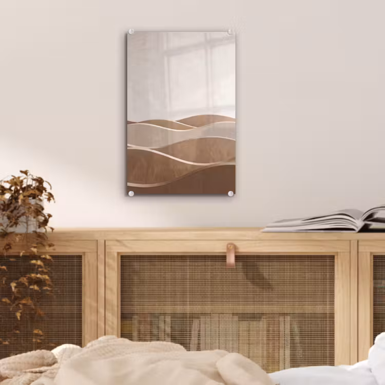 Glas schilderij - Abstract - Golven - Modern - Beige — 5