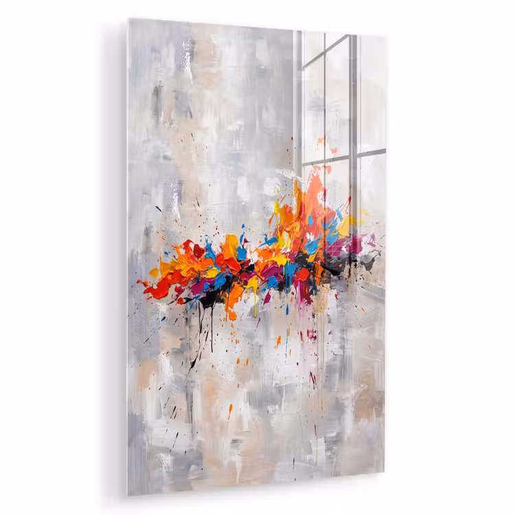 Glas schilderij - Abstract - Schilderij - Kleurrijk - Dynamisch — 1
