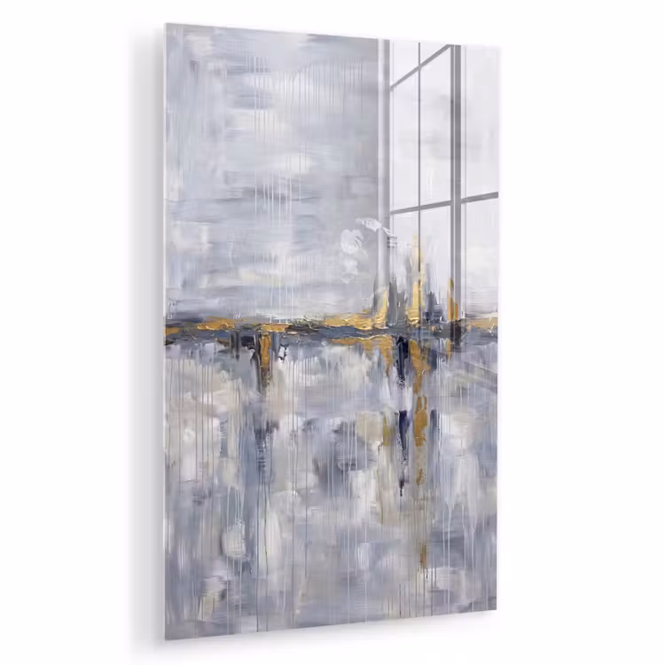 Glas schilderij - Abstract - Structuur - Goud - Grijs - Modern — 1
