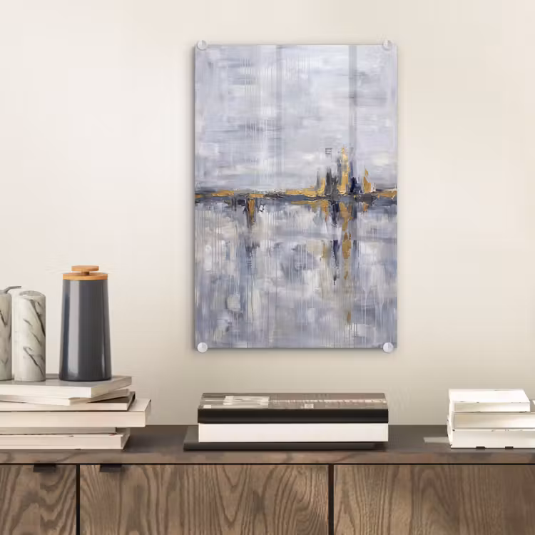 Glas schilderij - Abstract - Structuur - Goud - Grijs - Modern — 2