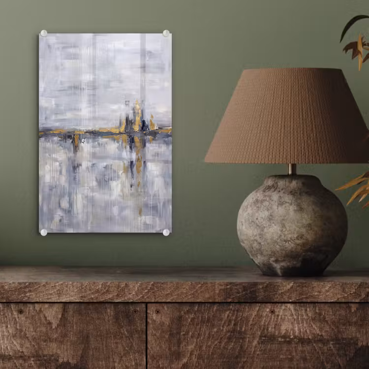 Glas schilderij - Abstract - Structuur - Goud - Grijs - Modern — 4