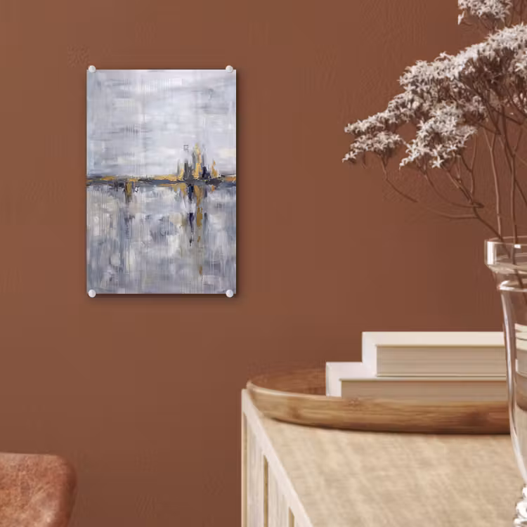 Glas schilderij - Abstract - Structuur - Goud - Grijs - Modern — 6