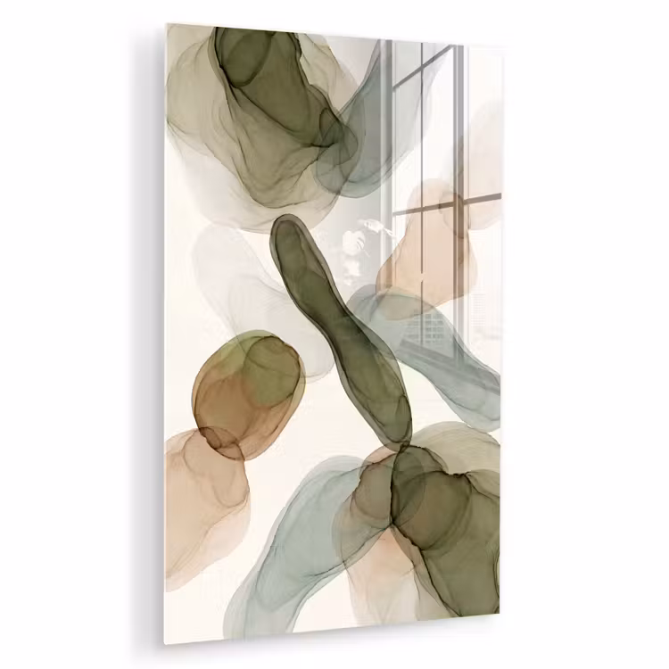 Glas schilderij - Abstract - Vormen - Modern - Kunst - Groen - Bruin — 1