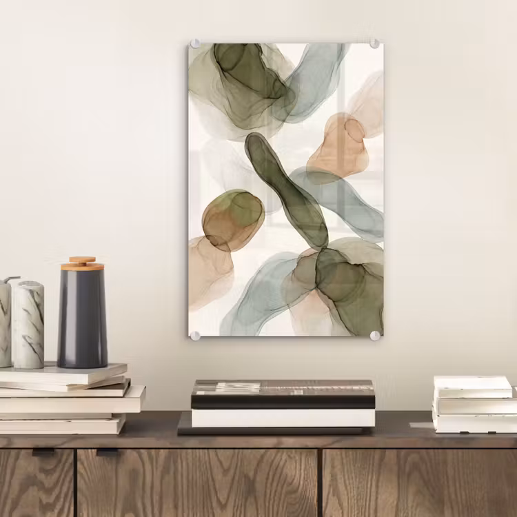 Glas schilderij - Abstract - Vormen - Modern - Kunst - Groen - Bruin — 2