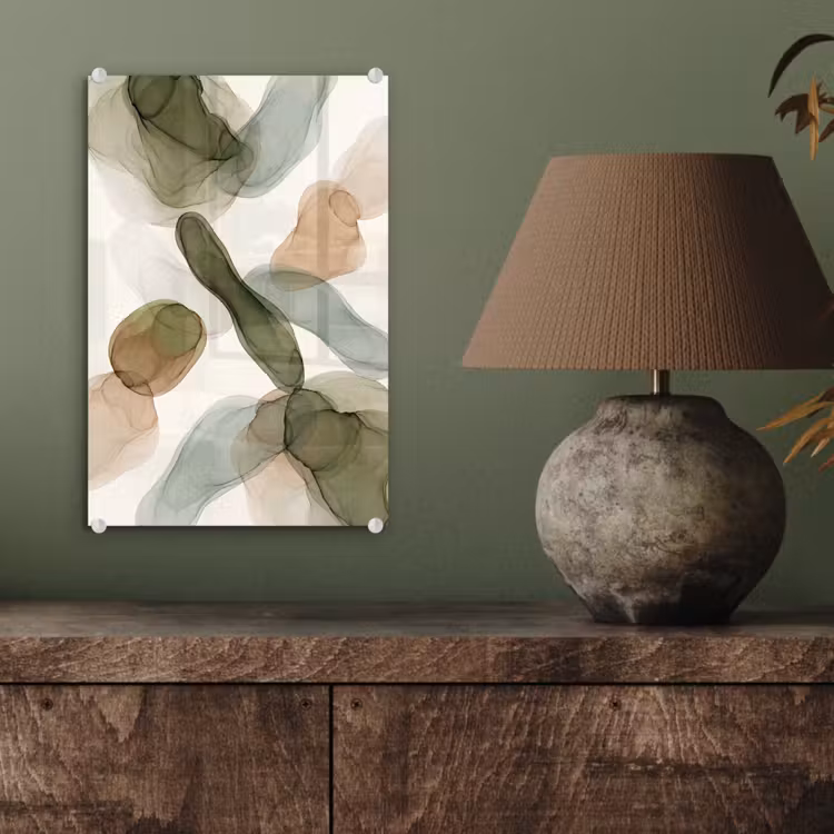 Glas schilderij - Abstract - Vormen - Modern - Kunst - Groen - Bruin — 4