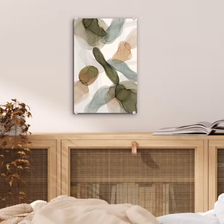 Glas schilderij - Abstract - Vormen - Modern - Kunst - Groen - Bruin — 5