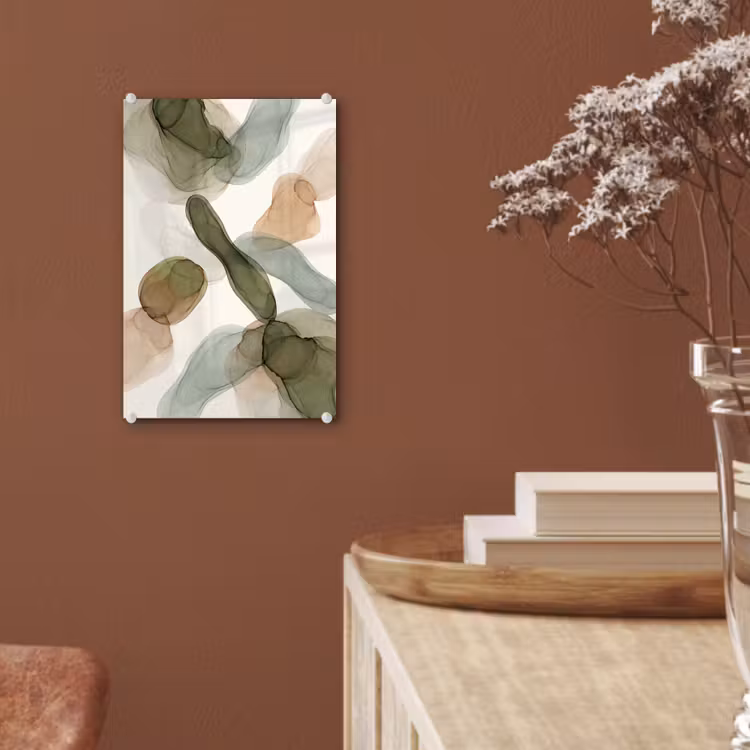 Glas schilderij - Abstract - Vormen - Modern - Kunst - Groen - Bruin — 6