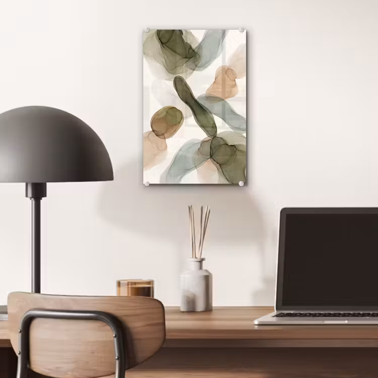 Glas schilderij - Abstract - Vormen - Modern - Kunst - Groen - Bruin — 7