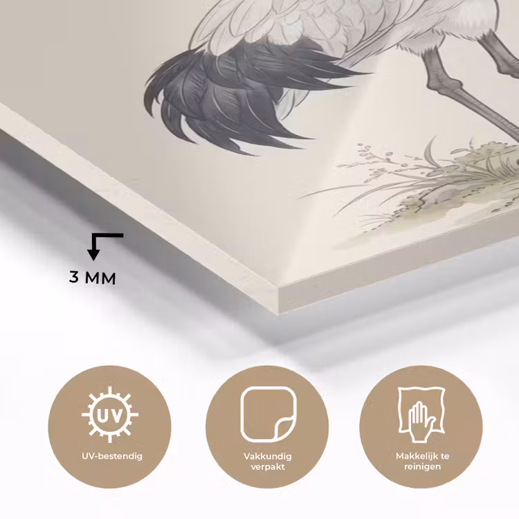 Glas schilderij - Aziatisch - Kraanvogel - Beige — 3